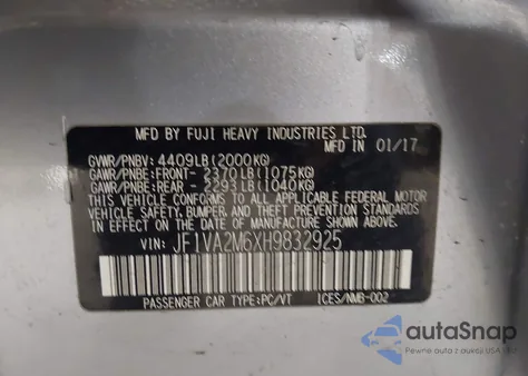 2017 Subaru Wrx Sti из США, поврежденный, VIN JF1VA2M6XH9832925